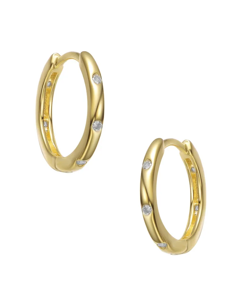 Genevive Sterling Silver 14k Yellow Gold Plated with Cubic Zirconia Hoop Earrings