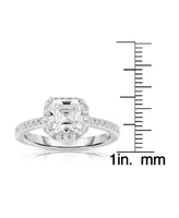 Genevive Sterling Silver Asscher-cut Cubic Zirconia Ring