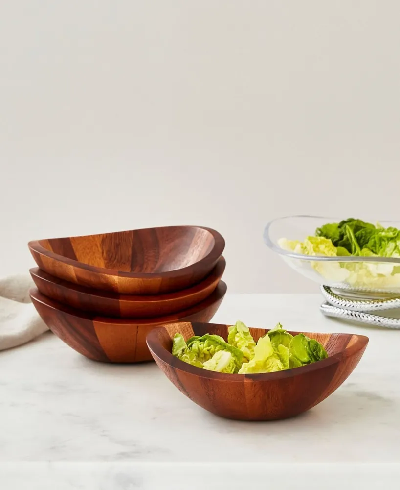 Nambe Braid Set of 4 Individual Wood 8" Salad Bowls