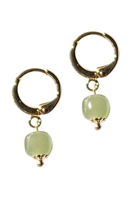 Berry — Small hoop with green bead earrings