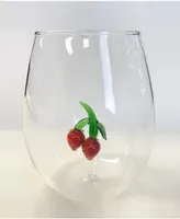 Strawberry 22 oz Stemless Wine Glasses, Set of 2