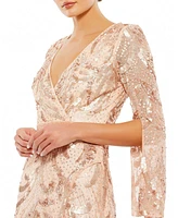 Women's Sequin Wrap Long Sleeve Gown