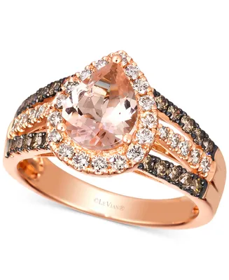 Le Vian Peach Morganite (1-1/10 ct. t.w.) & Diamond (3/4 ct. t.w.) Pear Halo Ring in 14k Rose Gold