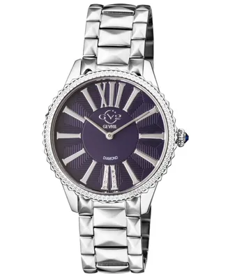 GV2 by Gevril Women's Siena Swiss Quartz Silver-Tone Stainless Steel Watch 37mm