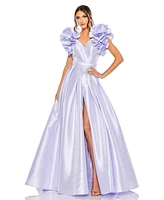 Women's Flutter Sleeve V Neck Front Slit Ball Gown