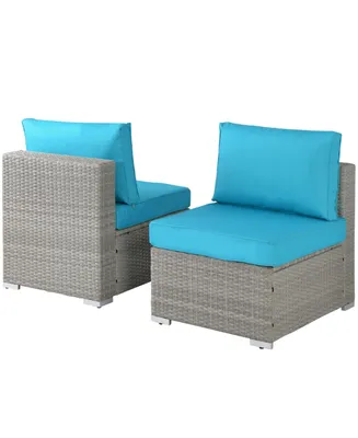 Simplie Fun Outdoor Garden Patio Furniture 2-Piece Pe Rattan Wicker Sectional Cushioned Sofa Chair