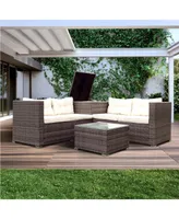 4 Piece Patio Sectional Wicker Rattan Outdoor Furniture Sofa Set With Storage Box
