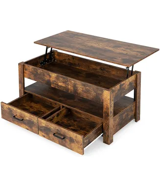 Lift Top Coffee Table with 2 Storage Drawers &Hidden Compartment
