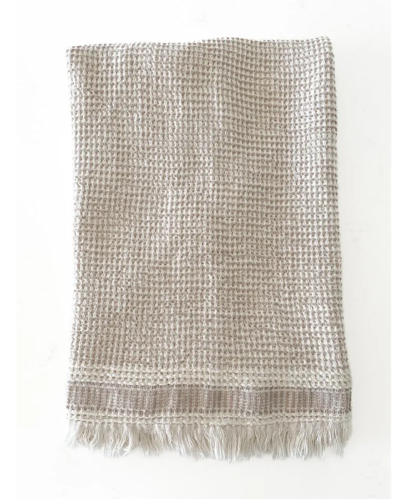 Warm Beige Mini Waffle with Striped Edge Cotton Bath Towel - Anaya