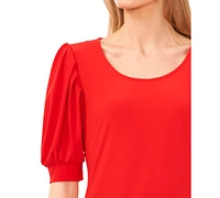 CeCe Women's Elbow-Sleeve Scoop-Neck Shirred Knit Top