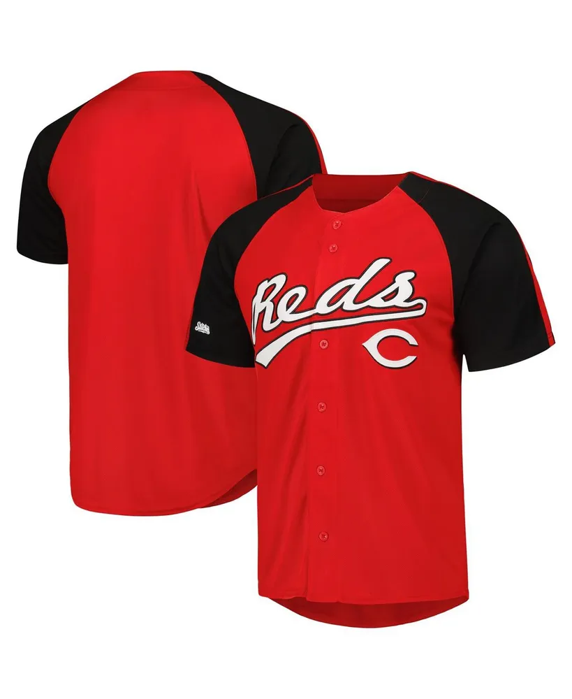 Men's Stitches Red Cincinnati Reds Button-Down Raglan Fashion Jersey