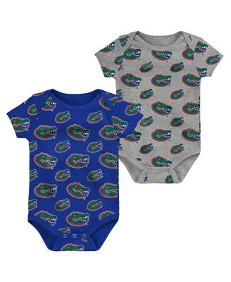 Newborn and Infant Boys Girls Royal, Heather Gray Florida Gators Two-Pack Double Up Bodysuit Set
