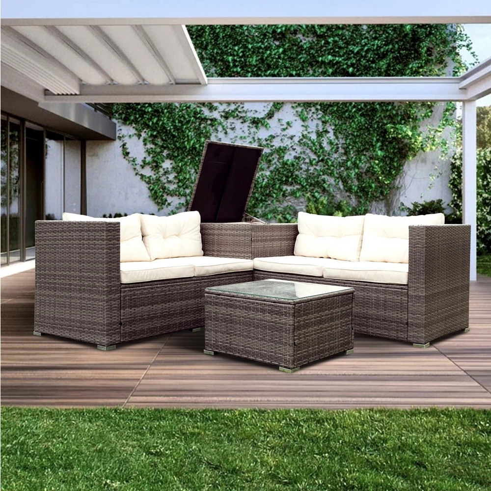 Simplie Fun 4 Piece Patio Sectional Wicker Rattan Outdoor Furniture Sofa Set With Storage Box