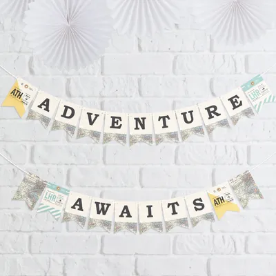 Big Dot of Happiness World Awaits - Travel Themed Party Mini Pennant Banner - Adventure Awaits