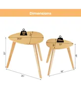 Costway Nesting Table Set of 2 Triangle Modern Coffee Table Rubber Wood
