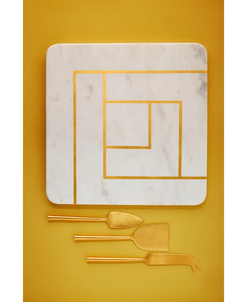 Evana Marble Cheese Board With Gold Knives Set