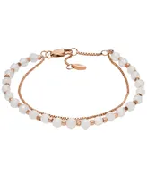 Fossil Rose Quartz All Stacked Up Chain Beaded Bracelet