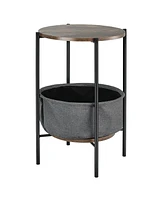 Costway Industrial Round End Side Table Sofa Coffee Table w/ Storage Basket&Metal Frame