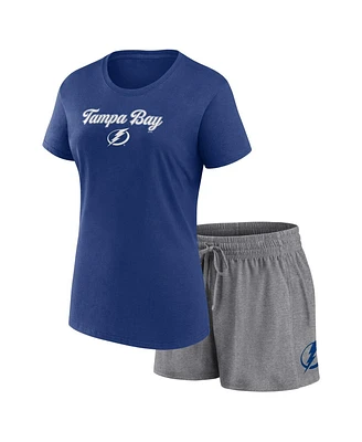 Women's Fanatics Blue, Gray Tampa Bay Lightning Script T-shirt and Shorts Set