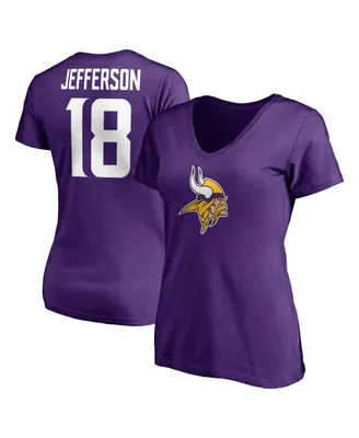 Women's Fanatics Justin Jefferson Purple Minnesota Vikings Player Icon Name and Number V-Neck T-shirt
