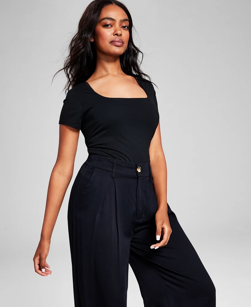 And Now This Women's Square-Neck Short-Sleeve Double-Layered Bodysuit