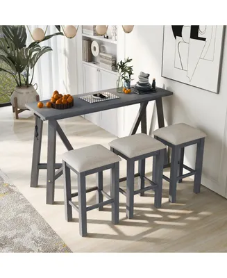 Simplie Fun Multipurpose Home Kitchen Dining Bar Table Set With 3 Upholstered Stools