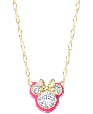 Disney Cubic Zirconia & Pink Enamel Minnie Mouse 18" Pendant Necklace in 18k Gold-Plated Sterling Silver