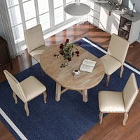 Farmhouse Dining Set - Round Table + 4 Chairs