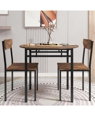 Simplie Fun Modern 3-Piece Round Dining Table Set With Drop Leaf And 2 Chairs For Small Places Frame+Rustic Finish