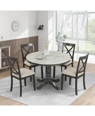 Simplie Fun 5 Pieces Dining Table And Chairs Set For 4 Persons, Kitchen Room Solid Wood Table With 4 Chair