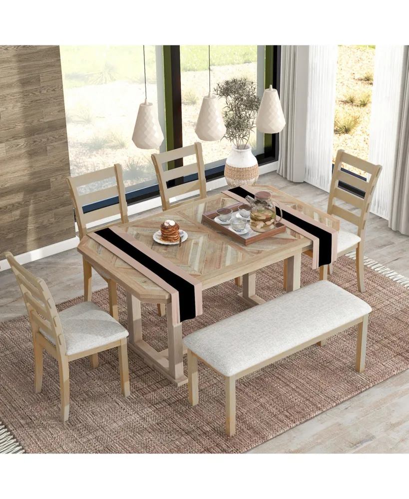 Streamdale Furniture 6-Piece Rubberwood Dining Table Set With Beautiful Wood Grain Pattern Table Top Solid Wood