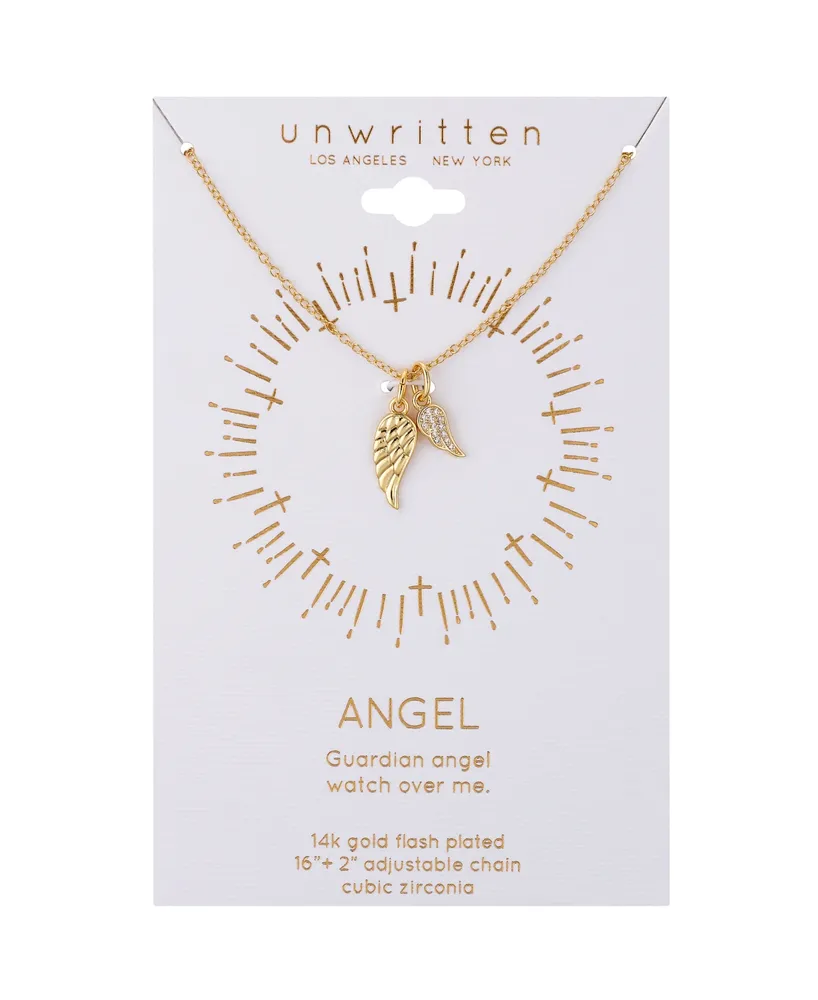Unwritten Cubic Zirconia 14K Gold Flash Plated Wing Pendant Necklace