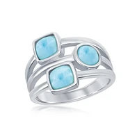 Sterling Silver Multi-Shaped Larimar Triple Band Ring