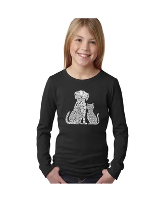 Big Girl's Word Art Long Sleeve T-Shirt - Dogs and Cats