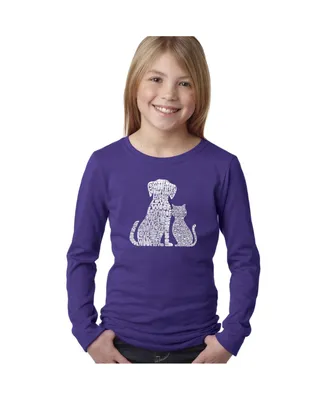 Big Girl's Word Art Long Sleeve T-Shirt - Dogs and Cats