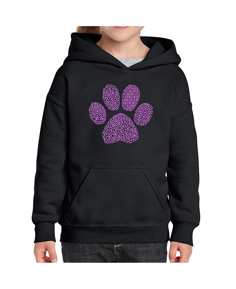 Big Girl's Word Art Hooded Sweatshirt - Xoxo Dog Paw