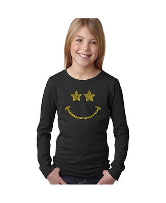 Big Girl's Word Art Long Sleeve T-Shirt - Rockstar Smiley