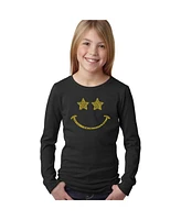 Big Girl's Word Art Long Sleeve T-Shirt - Rockstar Smiley