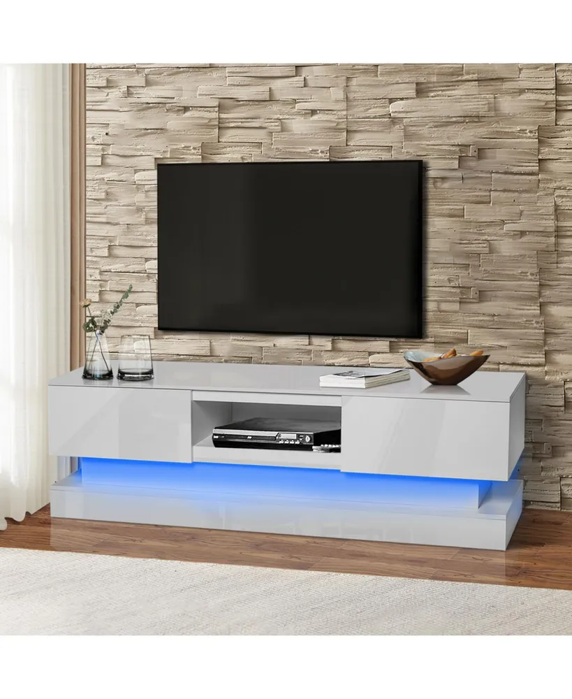 Simplie Fun 51.1" Modern Tv Stand With Led Lights, High Glossy Front Tv Cabinet