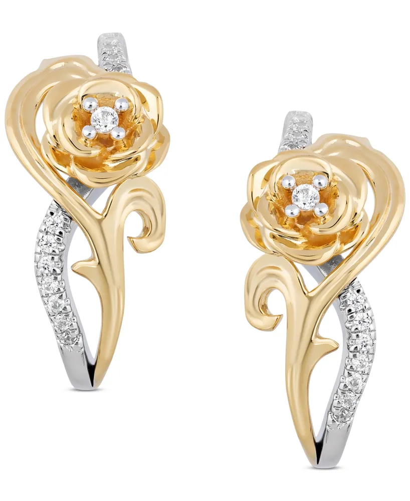 Enchanted Disney Fine Jewelry Diamond Belle Rose Drop Earrings (1/10 ct. t.w.) in Sterling Silver & 10k Gold - Two