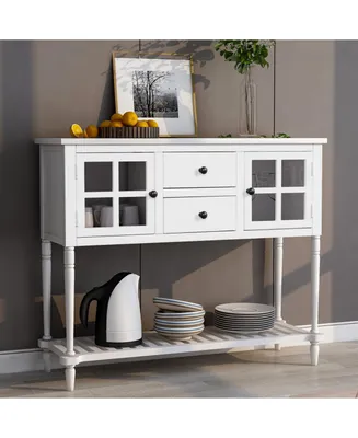 Streamdale Furniture Sideboard Console Table With Bottom Shelf, Farmhouse Wood/Glass Buffet Storage Cabinet Living