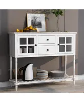 Simplie Fun Sideboard Console Table With Bottom Shelf, Farmhouse Wood/Glass Buffet Storage Cabinet Living