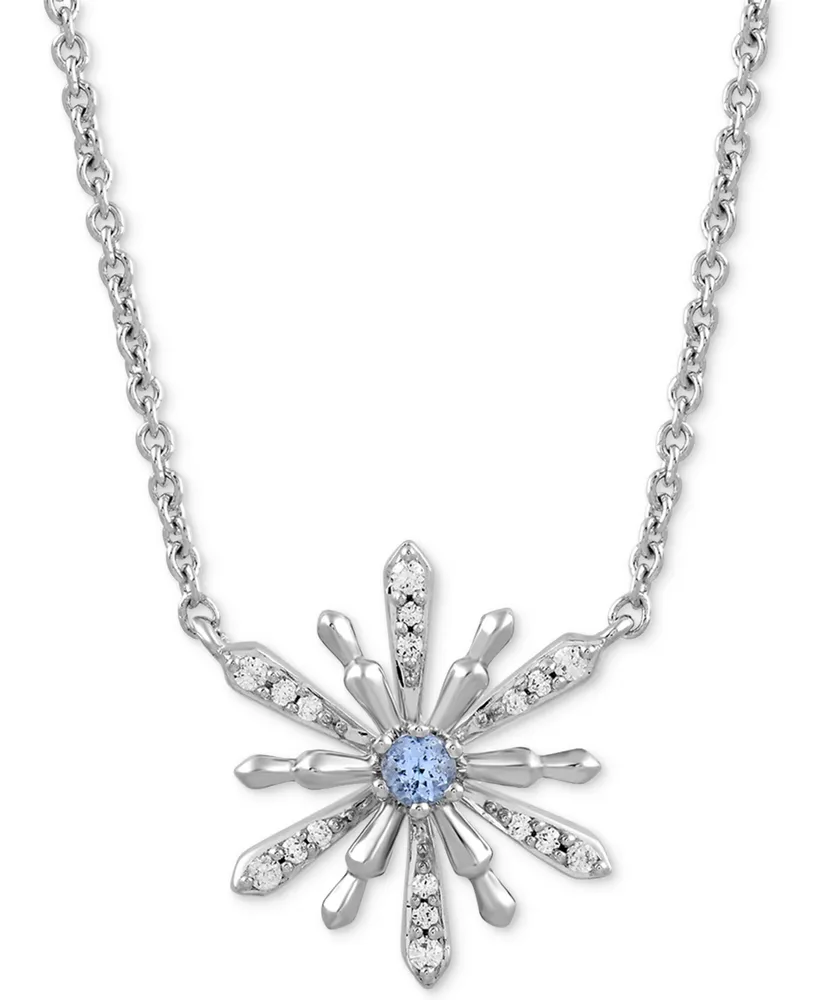Enchanted Disney Fine Jewelry Aquamarine (1/10 ct. t.w.) & Diamond (1/10 ct. t.w.) Elsa Snowflake Pendant Necklace in Sterling Silver, 16" + 2" extend