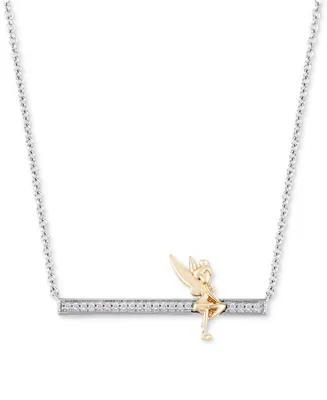 Enchanted Disney Fine Jewelry Diamond Tinker Bell Bar Pendant Necklace (1/10 ct. t.w.) in Sterling Silver & Gold-Plate, 16" + 2" extender