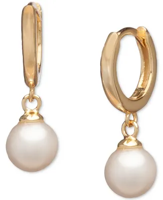 Cultured Freshwater Pearl (6 mm) Hoop Dangle Drop Earrings in 18k Gold-Plated Sterling Silver