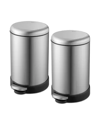 QualiaZero Two 1.6 Gallon Round Step On Trash Can Set, 2 Pieces, Stainless Steel, Twin Pack