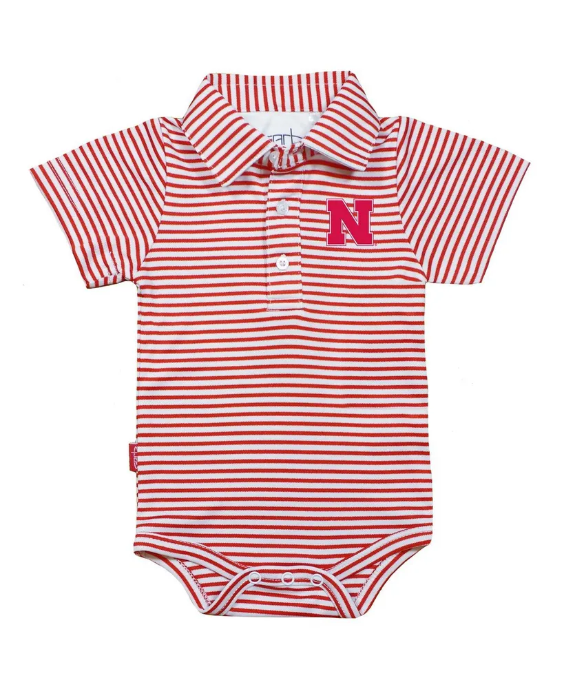 Infant Boys and Girls Garb Red, White Nebraska Huskers Carson Striped Short Sleeve Bodysuit