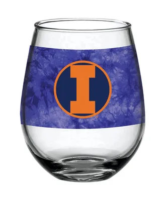 Illinois Fighting Illini 15 Oz Vintage-Inspired Tie-Dye Stemless Wine Glass