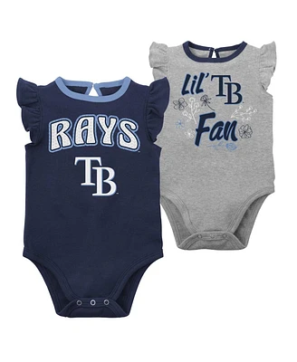 Newborn and Infant Boys Girls Navy, Heather Gray Tampa Bay Rays Little Fan Two-Pack Bodysuit Set