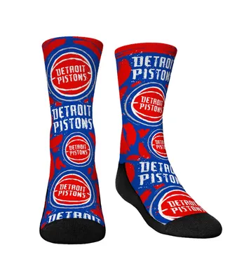 Youth Boys and Girls Rock 'Em Socks Detroit Pistons Allover Logo and Paint Crew Socks
